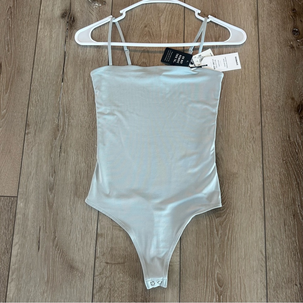 Express Light Blue Bodysuit Basic Tops Adjustable Straps Square Neck Top XXS